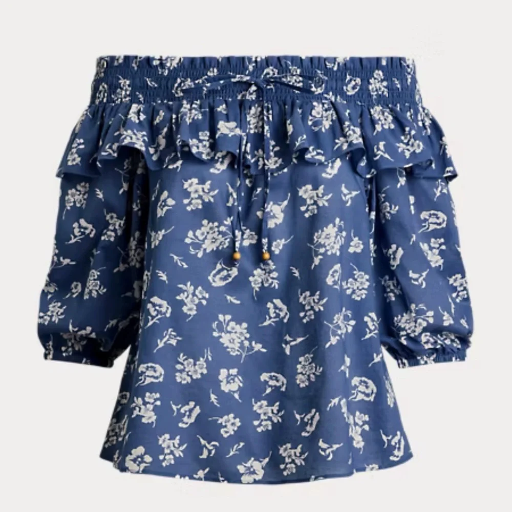 Ralph Lauren Blue Floral Off-Shoulder Blouse - Picture 6 of 10